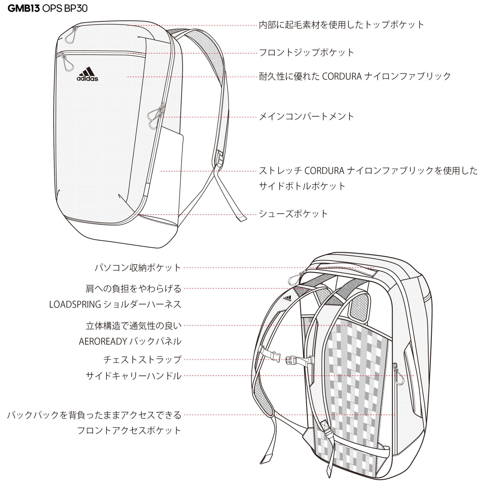 アディダス公式通販 オーピーエス バックパック 30 Gmb13 Fk2257 Gl9604 ジム トレーニング バックパック リュックサック Adidas オンラインショップ