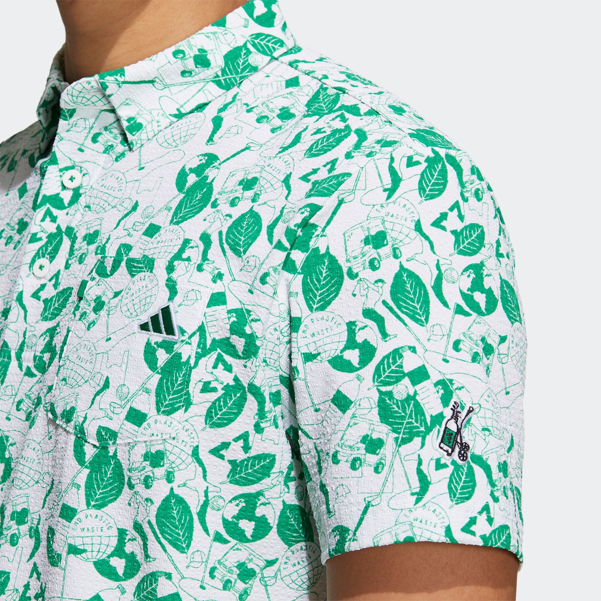 PLAY GREEN サッカープリント 半袖ボタンダウンシャツ メンズ ゴルフ