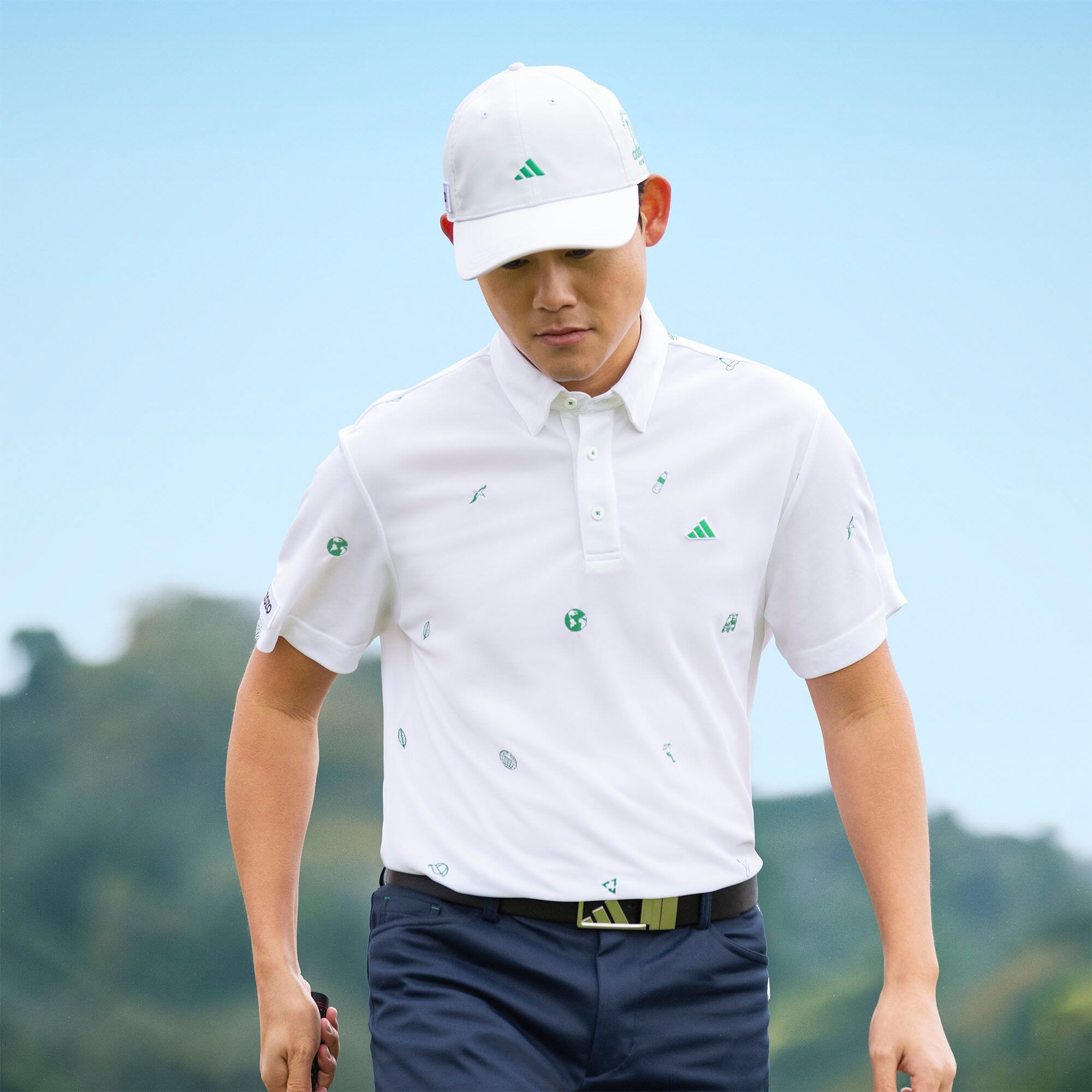 PLAY GREEN モノグラム刺繍 半袖ボタンダウンシャツ メンズ ゴルフ